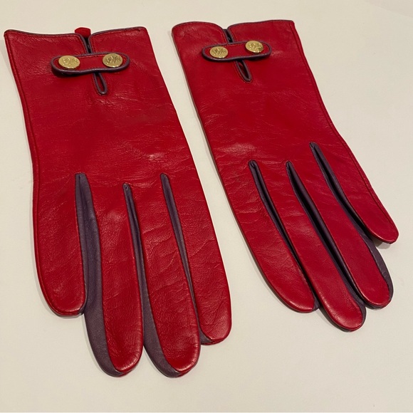 TED BAKER LONDON Red/Purple Gold Button Chupa Leather Gloves Size S/M Holiday - Picture 8 of 16
